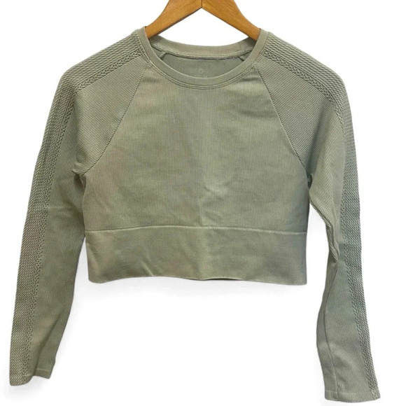 Offline by Aerie Seamless Long Sleeve Crop Top Workout Top With Pattern Size L - Picture 1 of 11